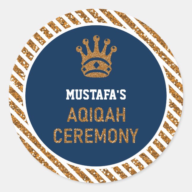 Adesivo Azul, Dourado Príncipe Príncipe Aqiqah (Frente)