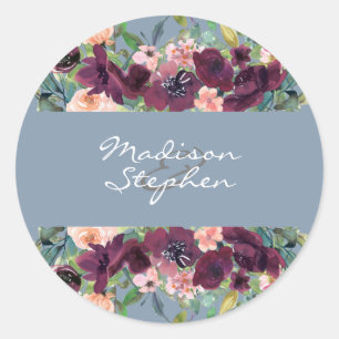 Adesivo Azul Dusty  Casamento Floral de Burgundy Watercolo