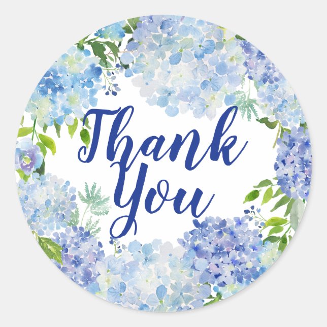 Adesivo Azul e Branco Aquarela Floral Obrigado (Frente)