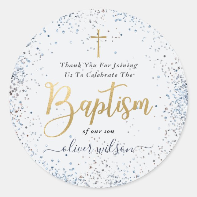 Adesivo Azul E Dourado Batismo De Aquarela Obrigado (Frente)