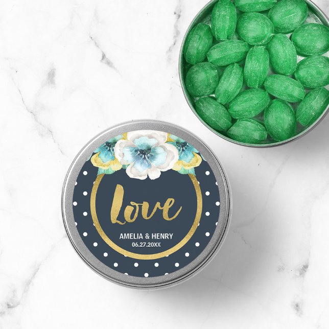 Adesivo Azul e Faux Dourado, Aquarela Floral Amor (Criador carregado)