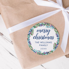 Adesivo Azul e Pink Wreath Feliz Natal