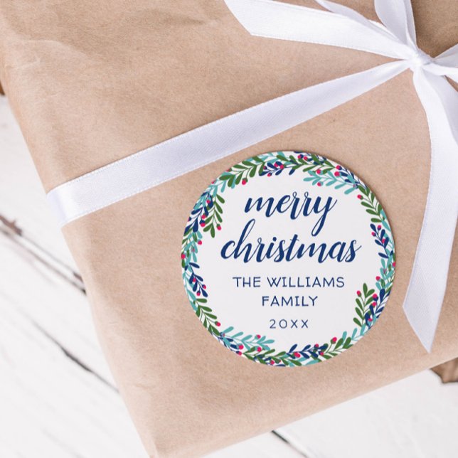 Adesivo Azul e Pink Wreath Feliz Natal (Criador carregado)