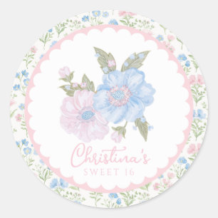 Adesivo Azul e Rosa Grandmillennial Floral Doze Anos