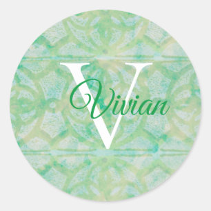 Adesivo Azul E Verde Com O Nome Do Monograma Branco