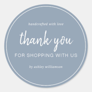 Adesivo Azul Empoeirado Chic Script Obrigado Por Comprar