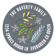 Azul Empoeirado Desenhado a Mão Holly Spruce Natal