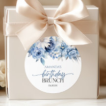 Azul Empoeirado Floral Flores Aniversário Brunch F