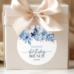 Adesivo Azul Empoeirado Floral Flores Aniversário Brunch F