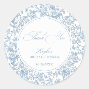 Adesivo Azul Empoeirado Toile Floral Obrigado Chá de Noiva