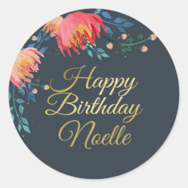 Adesivo Azul Escuro, Elegante, Flores Whimsical, Destaque 