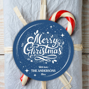 Adesivo Azul festivo moderno e branco Feliz Natal