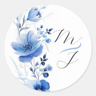 Adesivo Azul Floral Aquarela Botânica