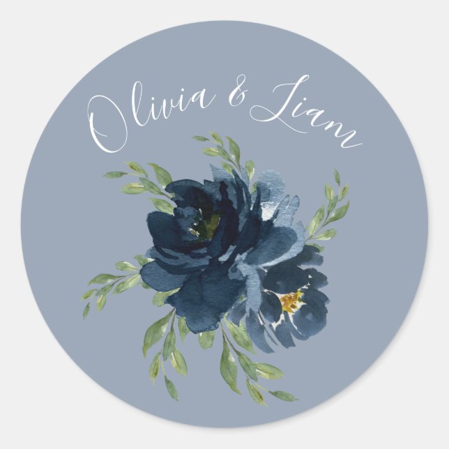 Adesivo Azul Floral Desbotado Aquarela Moderno Script (Frente)