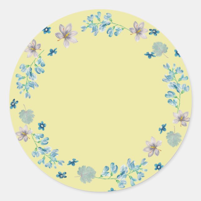Adesivo Azul Floral, fundo amarelo pastel (Frente)