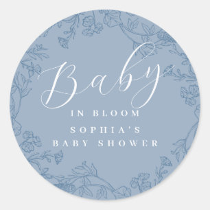 Adesivo Azul Floral Menino Bebê em Flor Baby Shower