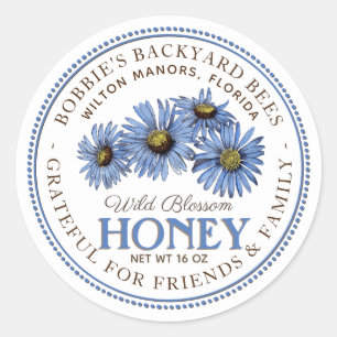 Adesivo Azul Flores Selvagens Mel-Sticker Branco
