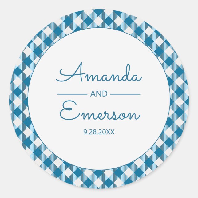 Adesivo Azul Gingham Cheque Diversão Casual, Favor de Casa (Frente)