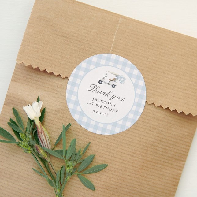 Adesivo Azul Gingham Golf Birthday (Criador carregado)