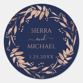 Adesivo Azul Marinho | Casamento de Folhagem Dourada Elega