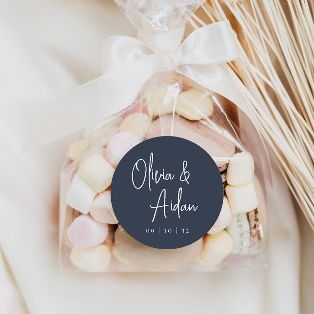 Adesivo Azul Marinho | Casamento de Script Manuscrito Mode (Criador carregado)