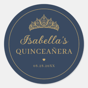 Adesivo Azul Marinho e Dourado Elegante Tiara Quinceañera