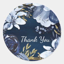 Adesivo Azul Marinho e Dourado Floral Aquarelado Elegante 