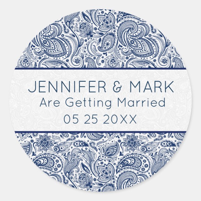 Adesivo Azul Marinho Elegante & Renda Floral Paisley Branc (Frente)