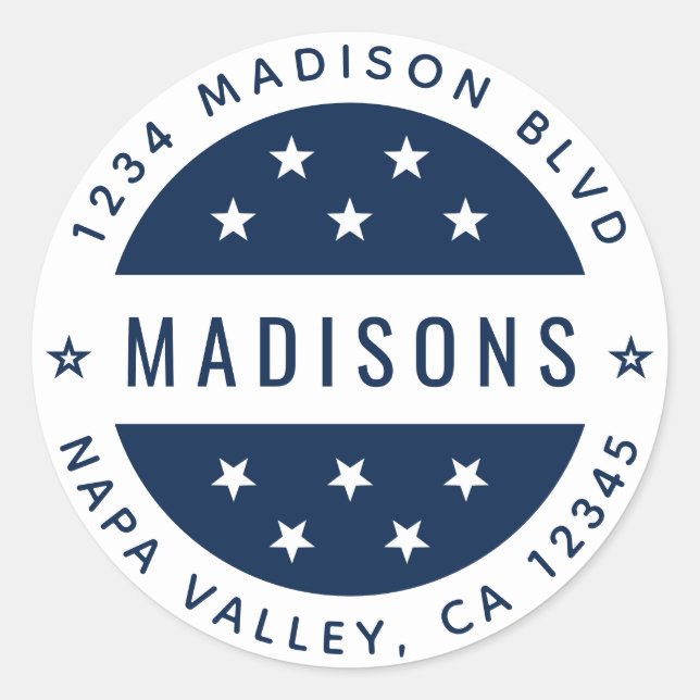 Adesivo Azul Marinho & Estrelas Brancas Endereço de Remete (Frente)