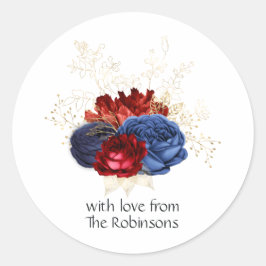 Adesivo Azul Marinho, Floral Vermelho e Dourado