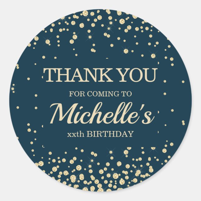 Adesivo Azul-marinho Moderno Dourado Brilho Aniversário Ob (Frente)