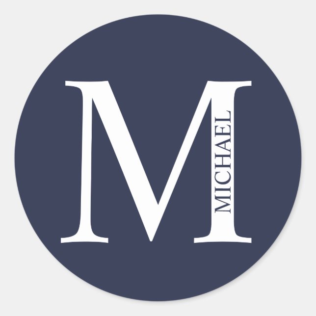 Adesivo Azul Marinho Personalizado Monograma e Nome (Frente)