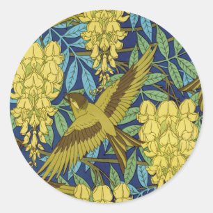 Adesivo Azul Marinho Vintage com Padrão Floral Amarelo