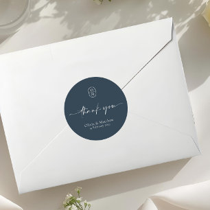 Adesivo Azul Meia-Noite   Monograma de Casamento Chic & Mo