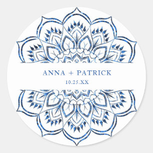 Adesivo Azul Metálico Elegante Mandala Personalizado