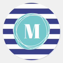 Adesivo Azul Moderno E Aqua Stripes Monograma
