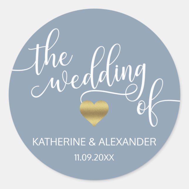 Adesivo Azul moderno e Dourado, o casamento das focas (Frente)