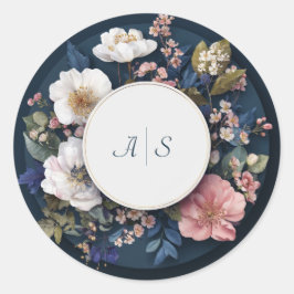 Adesivo Azul Naval Rosa Dourado Floral Círculo Casamento T