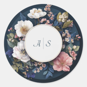 Adesivo Azul Naval Rosa Dourado Floral Círculo Casamento T