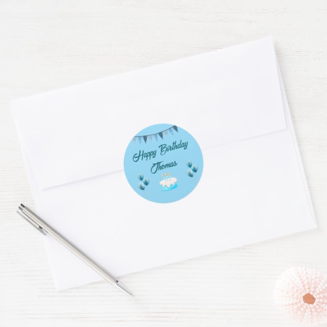 Adesivo Azul Personalizado - Aniversário (Envelope)