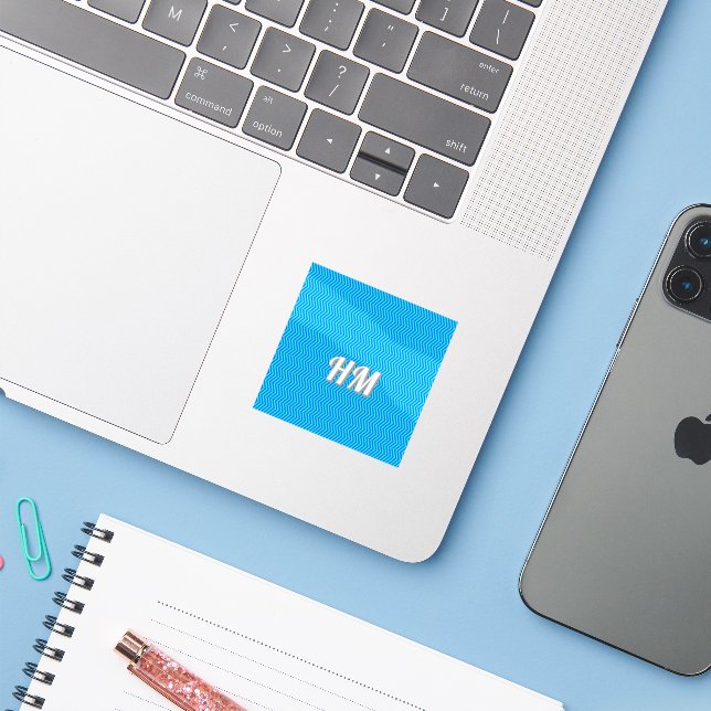 Adesivo Azul personalizar inicial simples (Notebook com iPhone)