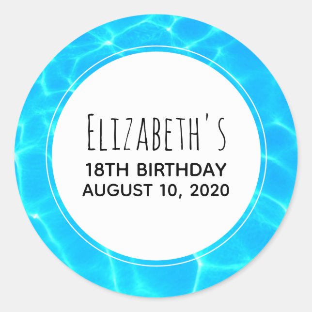 Adesivo Azul Piscina Clara Foto de Água Aniversário (Frente)