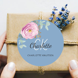 Adesivo Azul poeirento rosa floral eucalipto obrigado