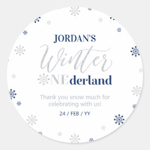 Adesivo Azul Prata Inverno onederland Obrigado neve muito