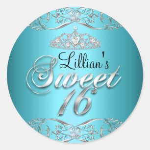 Adesivo Azul Preto Damasco & Tiara Sweet 16