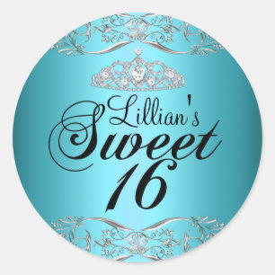 Adesivo Azul Preto Damask & Tiara Sweet 16