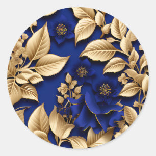 Adesivo Azul Real Elegante e Dourado Floral