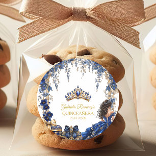 Adesivo Azul Real Tiara Floral Dourada Quinceañera