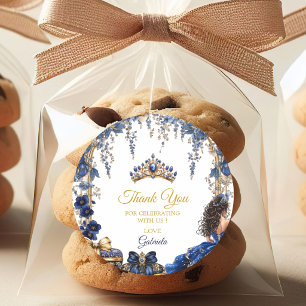 Adesivo Azul Real Tiara Floral Dourada Quinceañera
