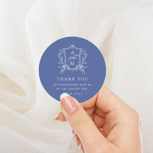 Adesivo Azul Real Vintage Crista Casamento Obrigado